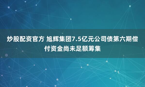 炒股配资官方 旭辉集团7.5亿元公司债第六期偿付资金尚未足额筹集